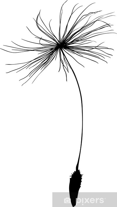 398x700 Single Dandelion Seed Black Silhouette On White Wall Mural