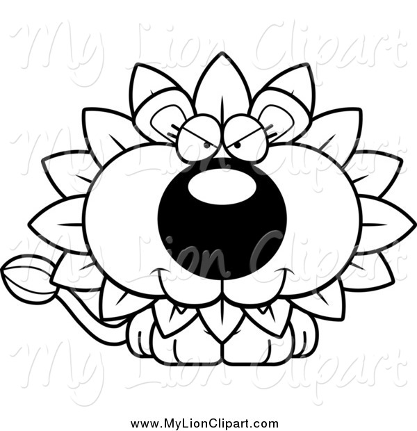 600x620 Clipart Of A Black And White Sly Dandelion Flower Lion