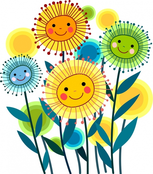 527x600 Dandelion Flowers Drawing Cute Multicolored Stylized Icons Free