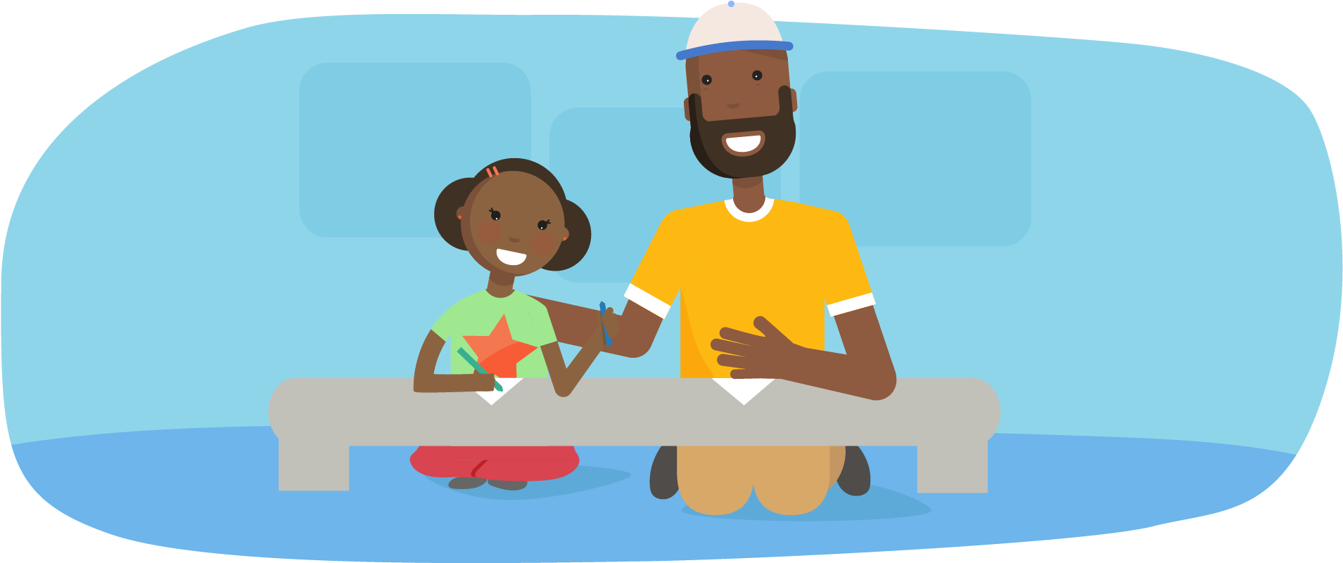 1909x801 Download Father Drawing Picture With Daughter