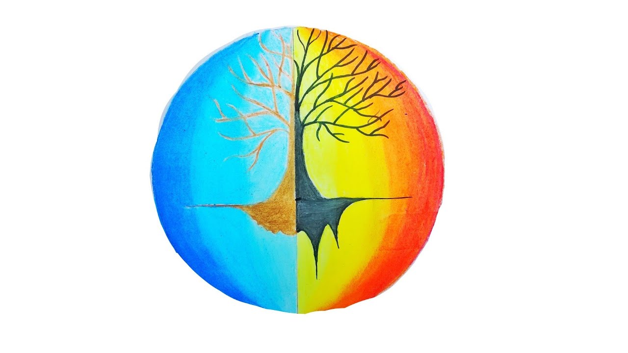 1280x720 Day And Night Scenery Drawing For Beginners Very Easy Drawing