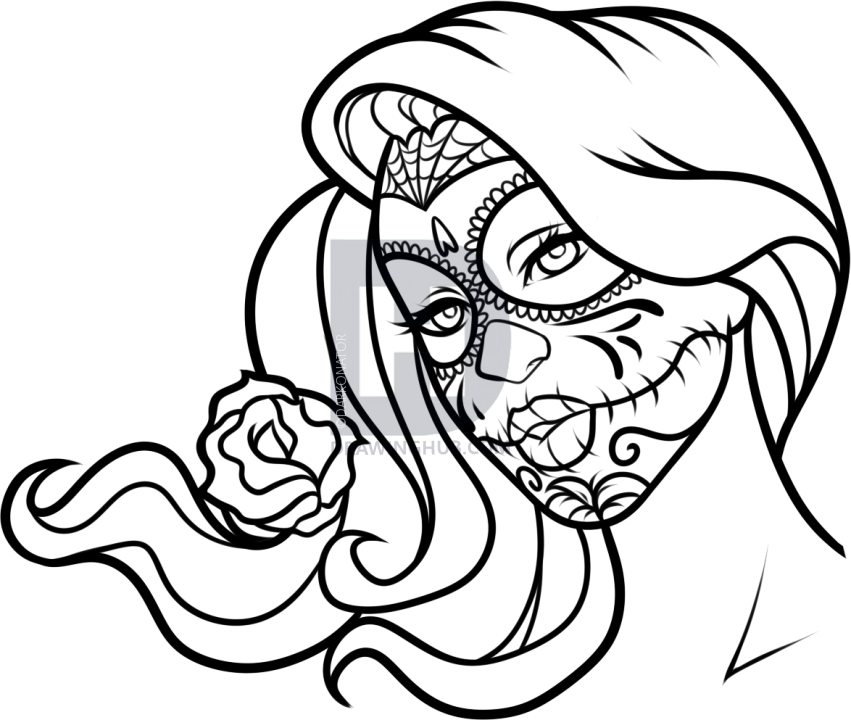 851x720 How To Draw Day Of The Dead Face, Step