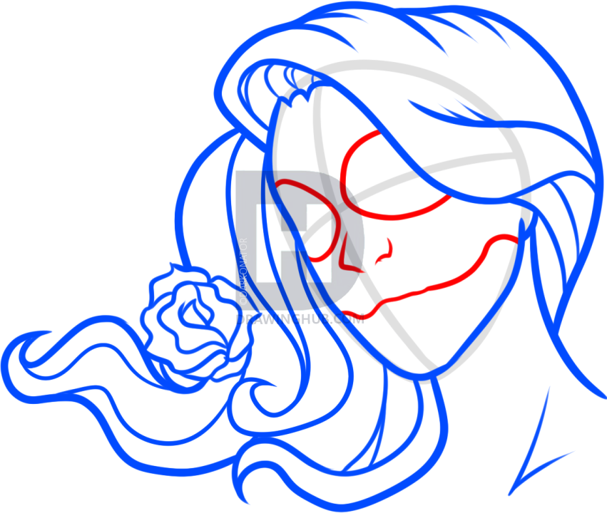 851x720 How To Draw Day Of The Dead Face, Step