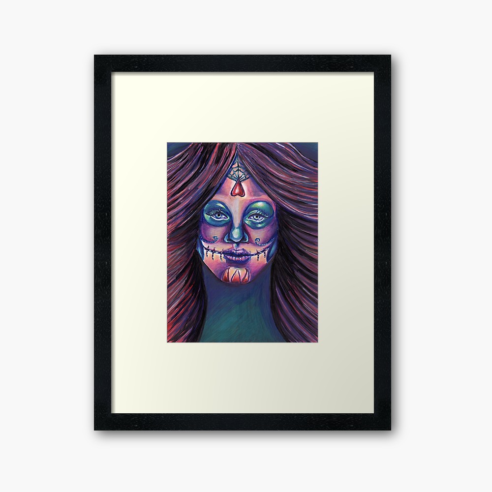 1000x1000 Serenity Mixed Media Drawing Of A Day Of The Dead Girl Framed