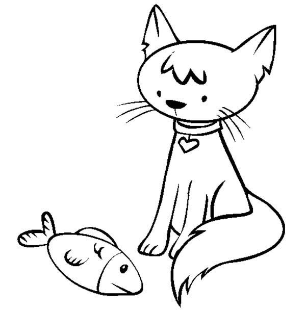 600x612 Cat Staring At Dead Fish Coloring