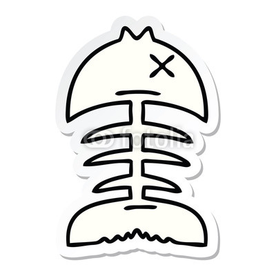400x400 Sticker Of A Quirky Hand Drawn Cartoon Dead Fish Bone Buy Photos