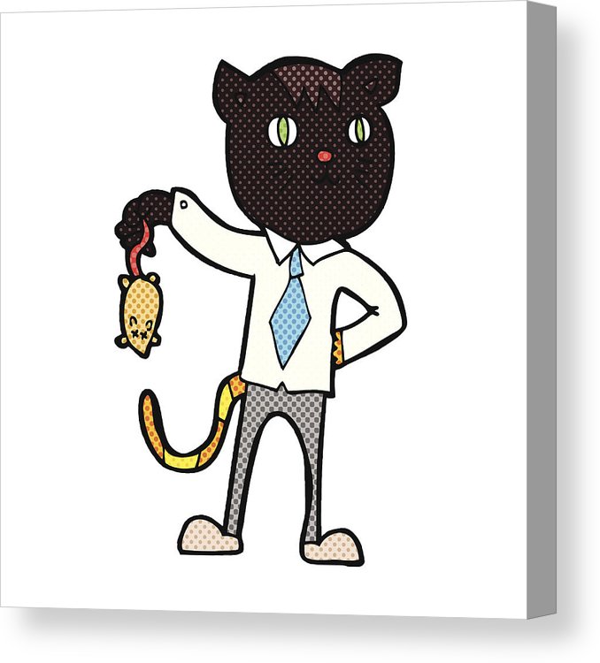 678x750 Comic Cartoon Business Cat With Dead Mouse Canvas Print Canvas
