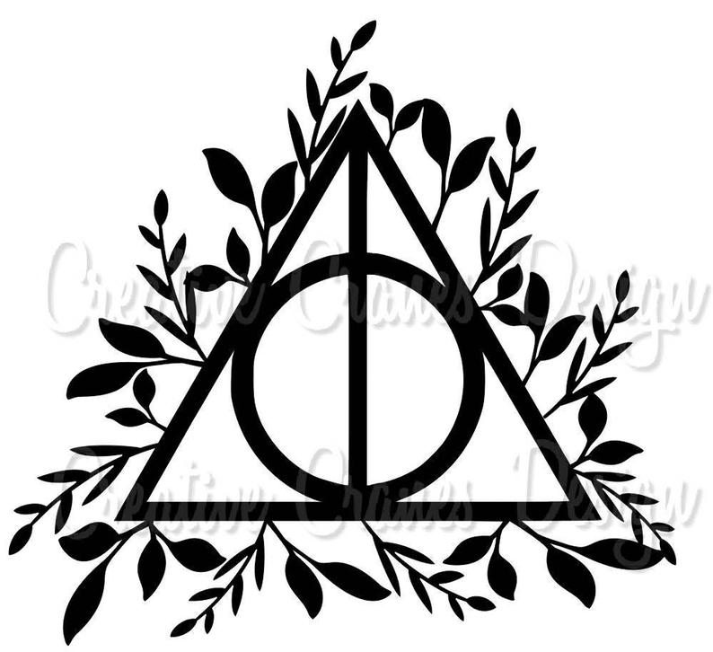 794x726 deathly hallows inspired decal with leaves etsy