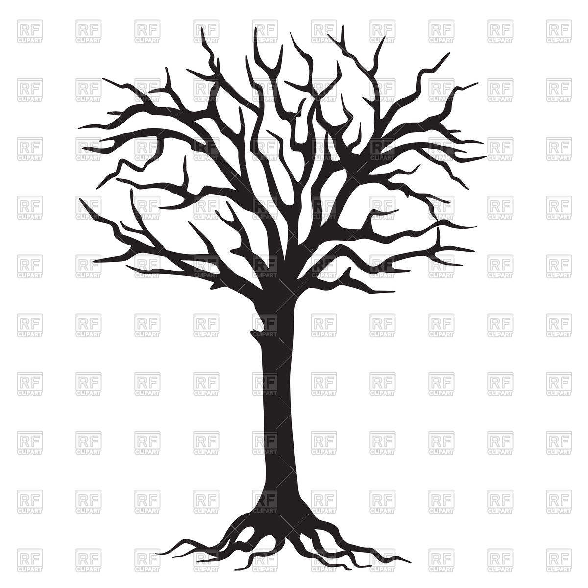 1200x1200 deciduous tree with branchy roots in engraving style