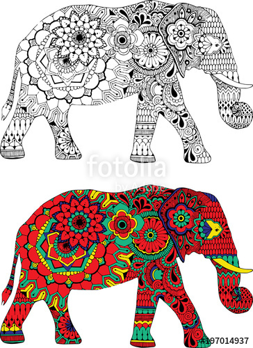364x500 elephant decorated with ornaments in the style of indian mehndi