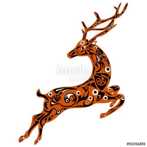500x500 Deer Illustration, White Flower, Black Curls, Deer Male, Animal