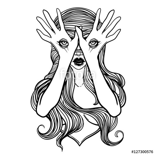 500x500 mysterious monster girl with eyes on the hands hand drawn vector