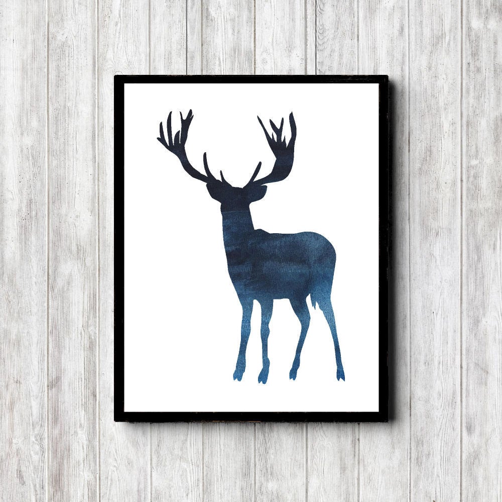 1000x999 Deer Silhouette Watercolor Printable Wall Art Forest Animal