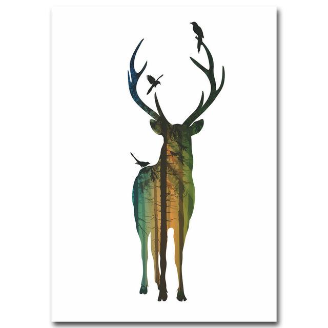 640x640 forest deer family nordic style poster canvas print minimalist