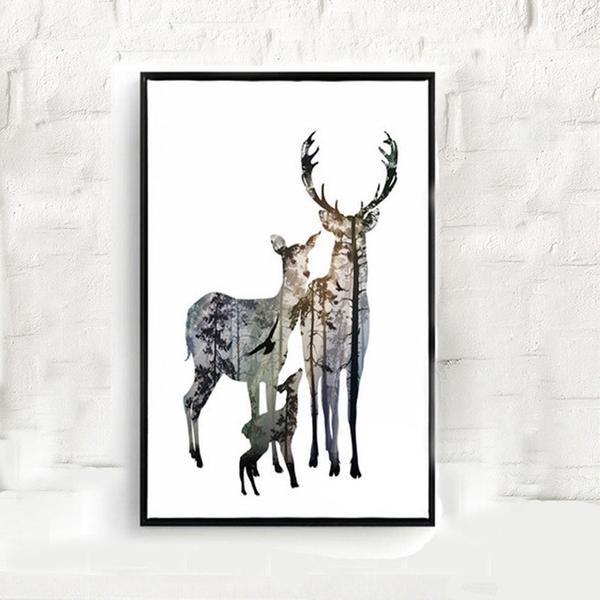 600x600 Style Forest Deer Family Cartoon Hild Room Art Print Poster