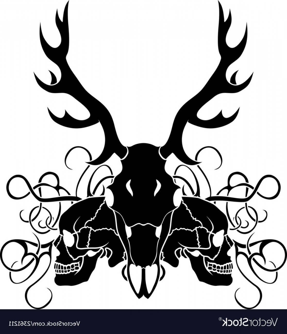1114x1296 Deer Skull And Human Skull Composition Vector Soidergi