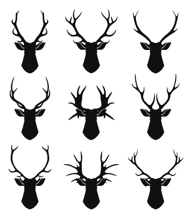 600x693 Deer Horns, Reindeer Heads Vector Silhouettes Set Art Print
