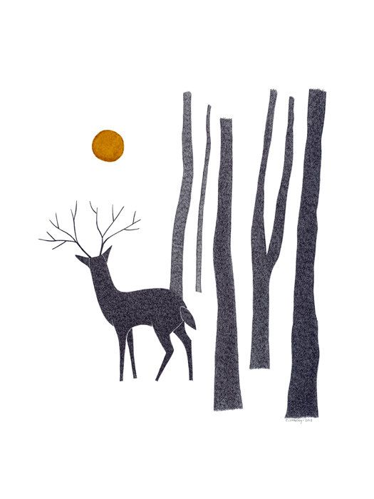 525x700 Art Print Of Deer, X Deer Drawing, Illustration Art Deer