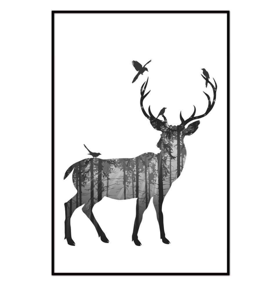 962x982 Wall Pictures Deer Canvas Pine Forest On The Wall Decorative Home