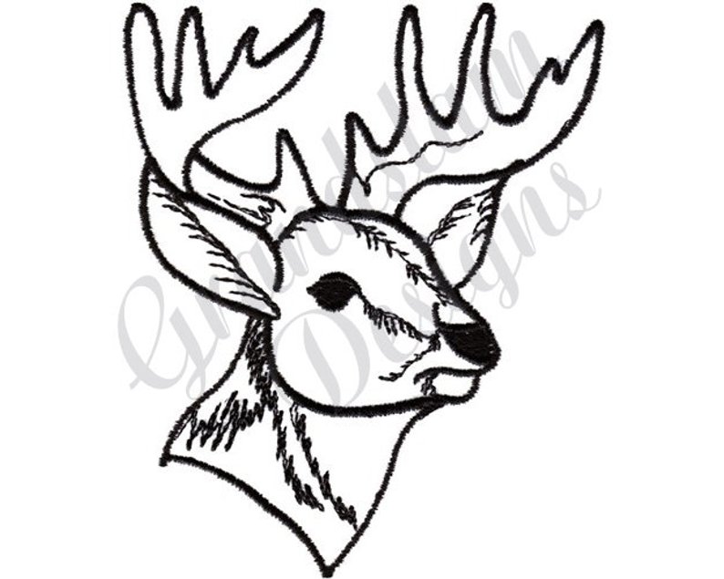 794x635 Deer Head Outline Machine Embroidery Design Etsy