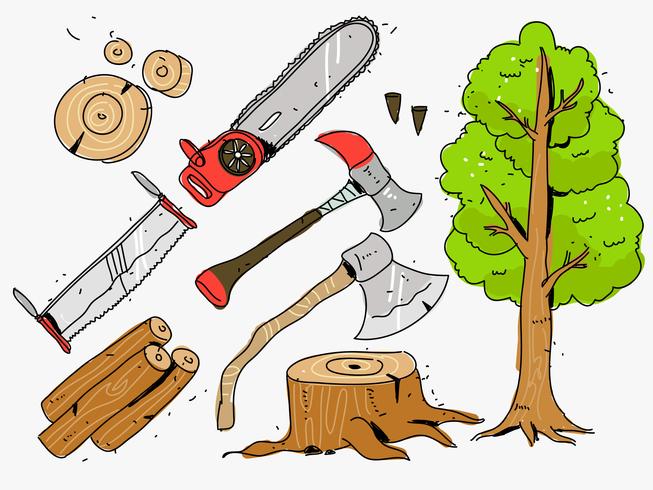 653x490 Woodcutter Tools Hand Drawn Vector Illustration