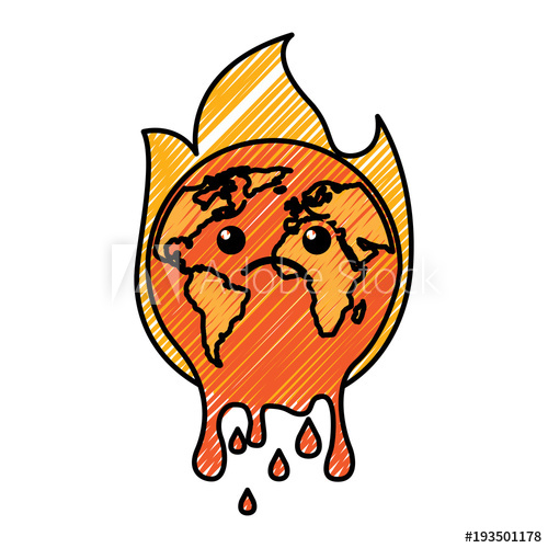 500x500 Cartoon Melted Sad Burning Earth Globe World Vector Illustration