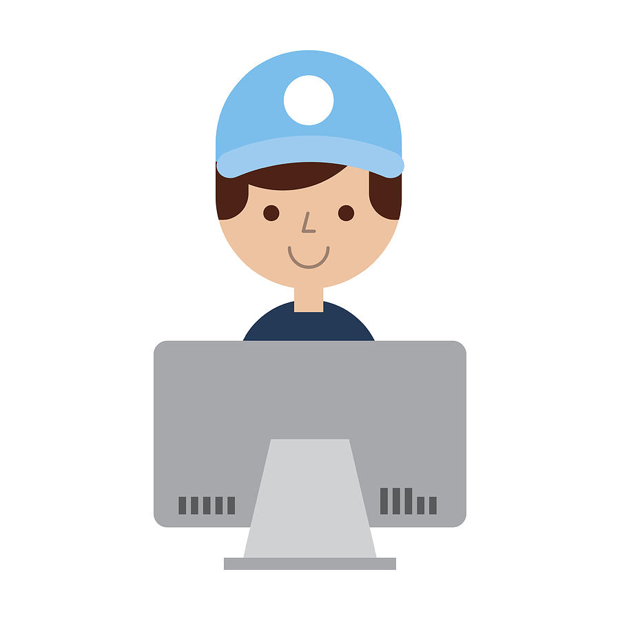 900x900 Delivery Worker With Computer Avatar Character Drawing