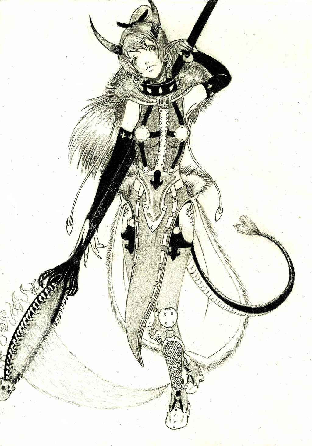 1024x1463 Half Demon Dragon Necromancer Girl