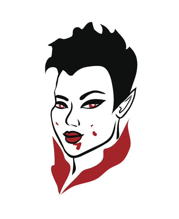 599x733 Seductive Asian Vampire Demon Girl With Bloody Face Art Print