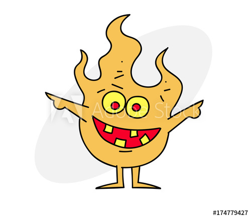 500x434 Little Fire Demon Cartoon Hand Drawn Image Original Colorful