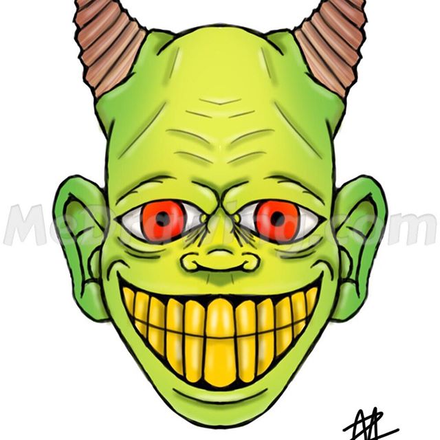 640x640 Green Demon Head Color Drawing