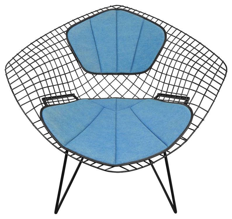 794x748 denim cushion and back pad for bertoia diamond chair etsy
