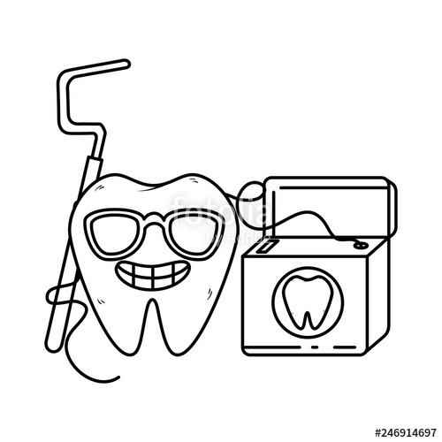 500x500 Comic Tooth With Dental Floss Kawaii Character Stock Image