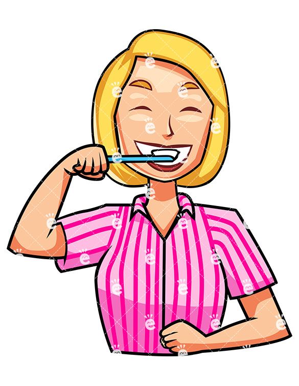 585x755 A Woman Brushing Her Teeth With While Smiling In Caucasian