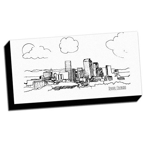 500x500 sketch of denver cityscape urban drawing stretched canvas