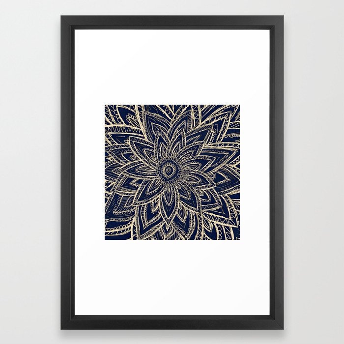 700x700 Cute Retro Gold Abstract Flower Drawing Geometric Framed Art Print