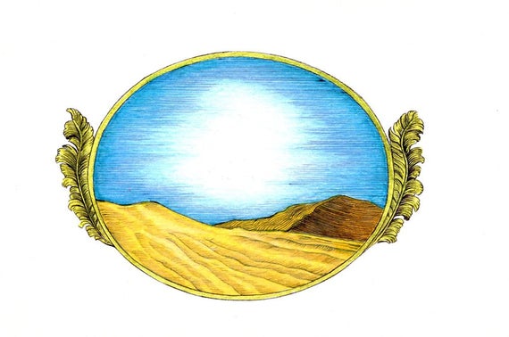 570x378 Desert Landscape Art Print Of An Original Drawing Available Etsy