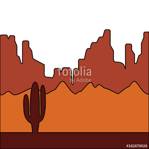 500x500 Desert Landscape With Cactus And Mountains Vector Illustration