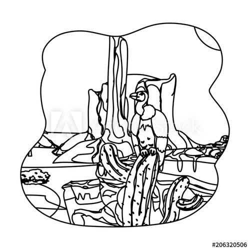 500x500 Line Vulture In The Cactus And Canyon Desert Landscape