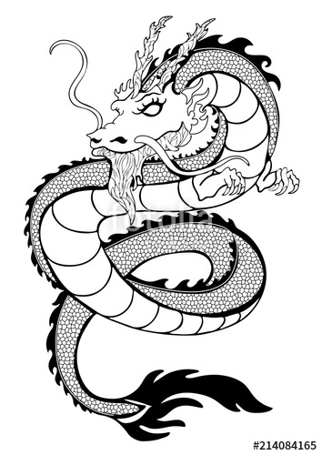 354x500 Dragon Coloring, Decorative Outline Black And White Drawing, Print