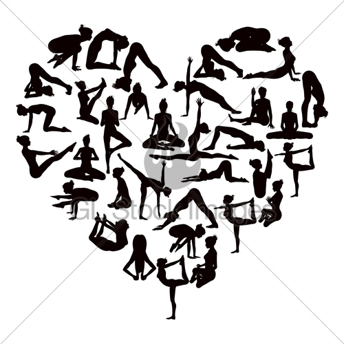 500x500 Yoga Poses Silhouettes Heart Gl Stock Images