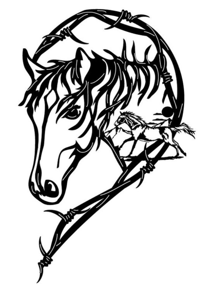 679x928 Horse Head With Full Body Horse Barbed Wire Design Detailed Etsy