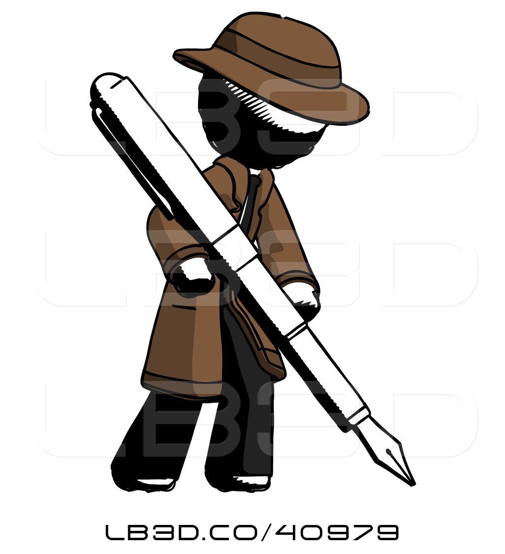 1024x1124 Illustration Of Ink Detective Guy Drawing Or Writing With Large