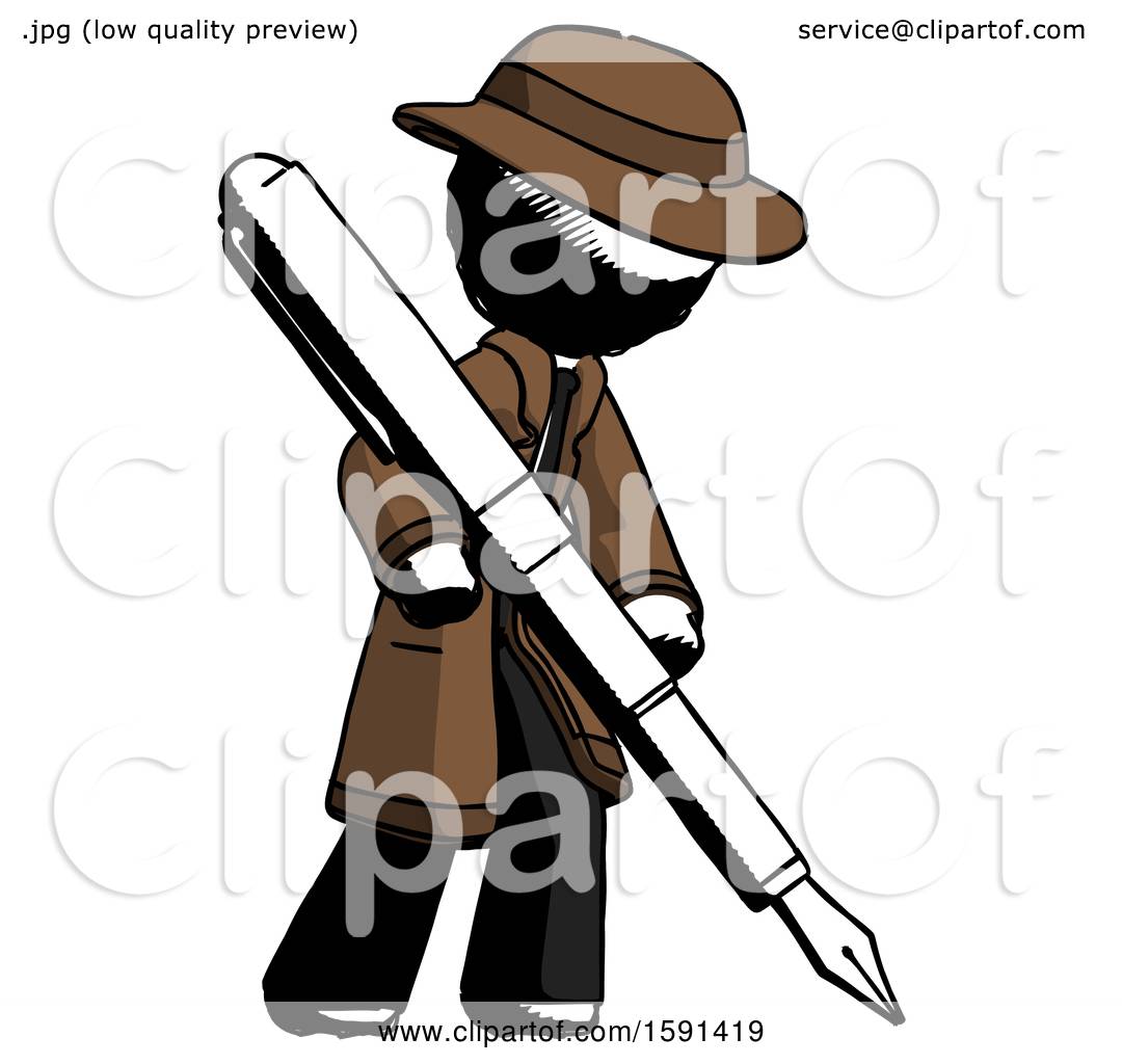 1080x1024 Ink Detective Man Drawing Or Writing With Large Calligraphy Pen