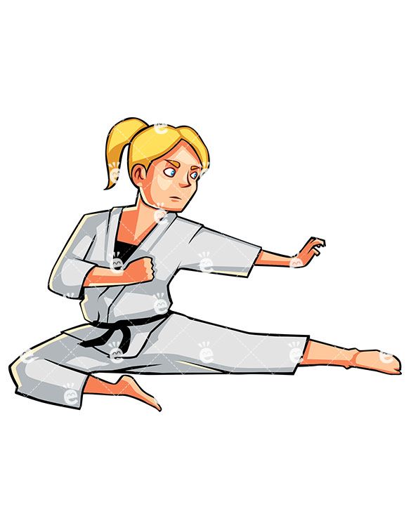 585x755 a woman executing a flying kick martial arts clipart judo gi