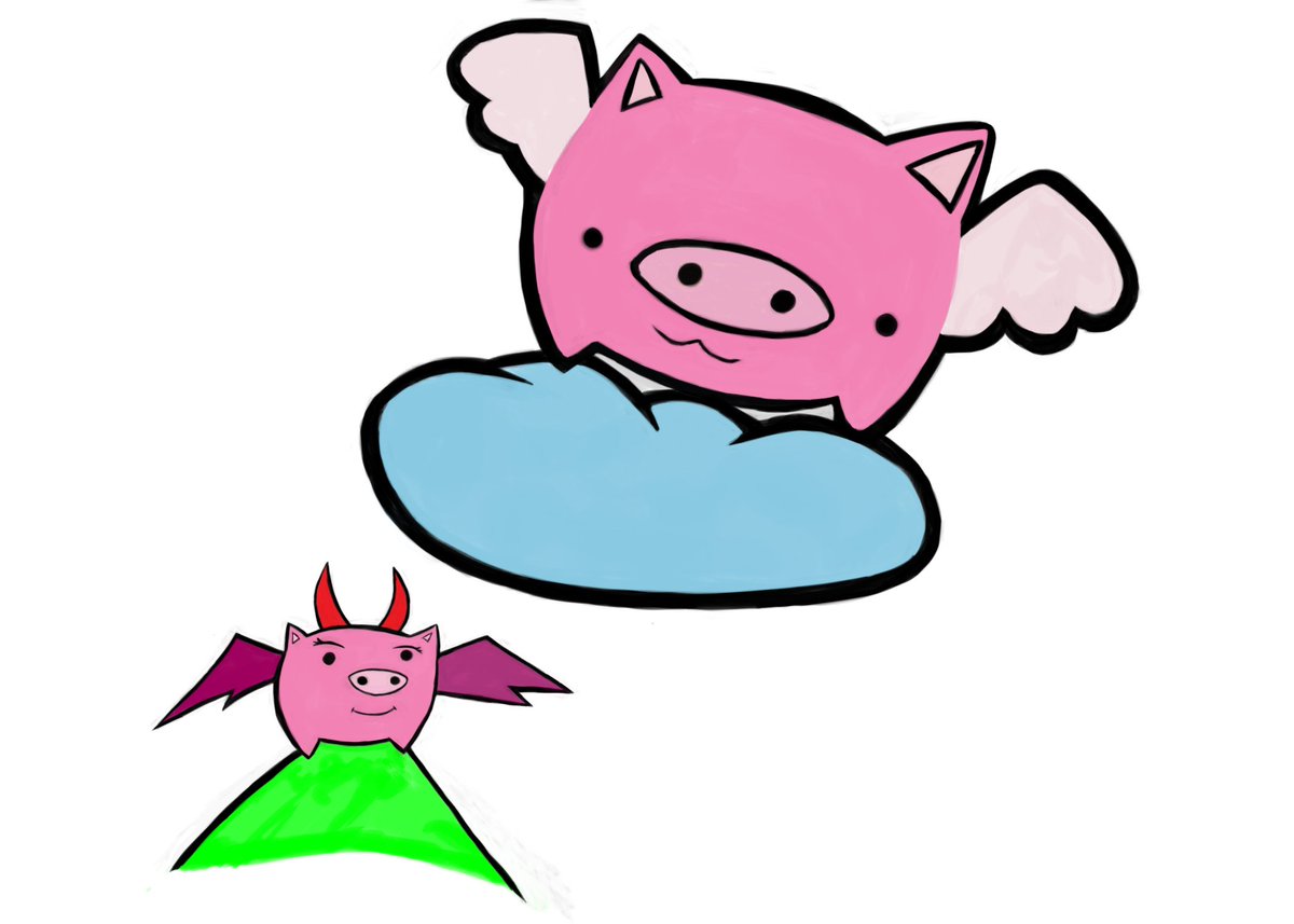 1200x857 Mantis On Twitter Angel And Devil Pigs