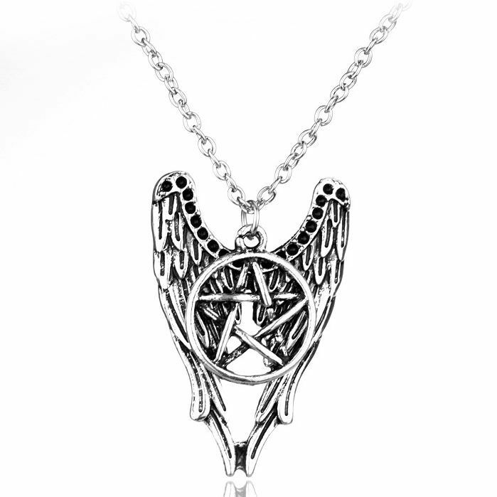 699x699 supernatural pentagram wings charm necklace sam dean winchester