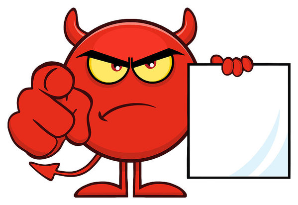 599x412 Angry Red Devil Cartoon Emoji Character Pointing With Finger