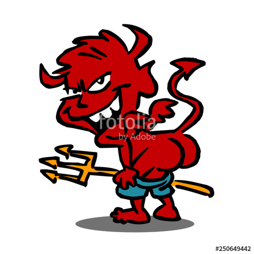 500x500 Red Devil Kid Shows His Ass, Color Drawing Isolated On White