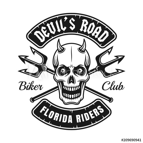 500x500 Biker Club Emblem With Devil Skull And Tridents
